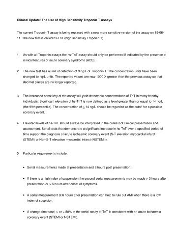 Clinical Update: The Use of High Sensitivity Troponin T Assays The ...