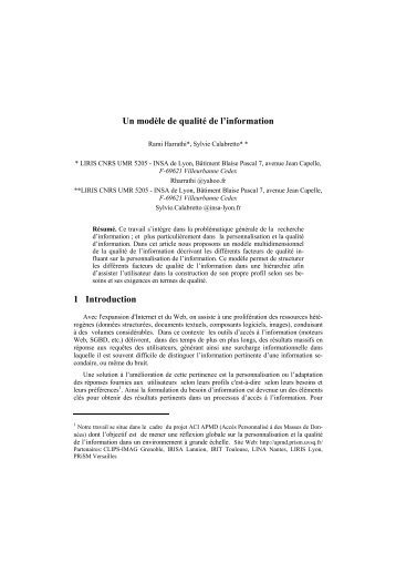 Un modele de qualite de l information - APMD