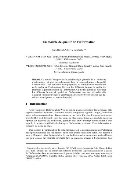 Un modele de qualite de l information - APMD