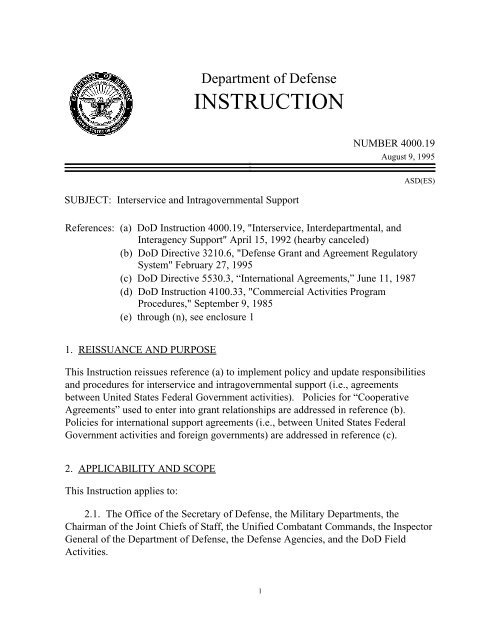 DoD Instruction 4000.19 - Joint Interoperability Test Command