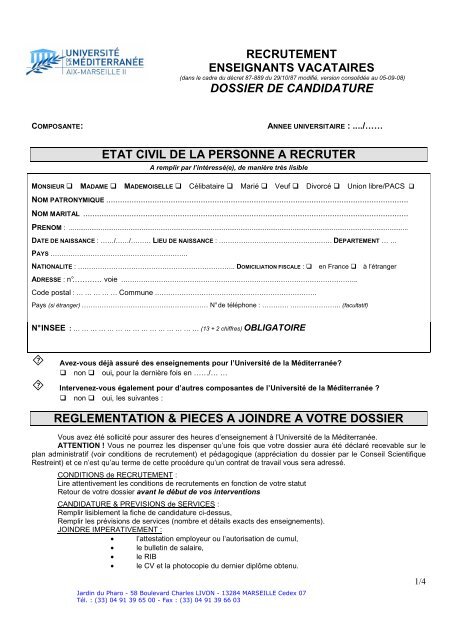 Enseignants Vacataires - Timone.univ-Mrs.fr - Universitã© De La ...