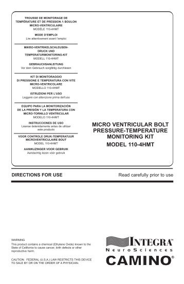 micro ventricular bolt pressure-temperature monitoring kit model 110 ...