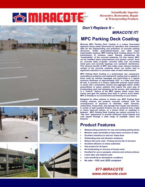 MPC Parking Deck Coating Brochure - Miracote