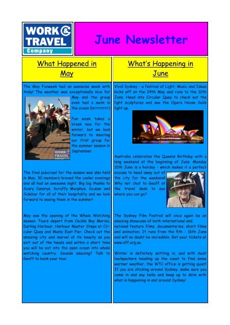 June Newsletter Work And Travel Company June Newsletter Work And Travel Company