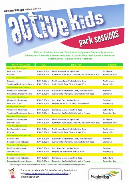 Active Kids School Holiday Park Session - January 2014 Brochure