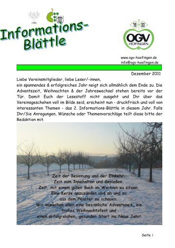 Informationsblatt 2011 - Obst- und Gartenbauverein HÃ¶fingen eV