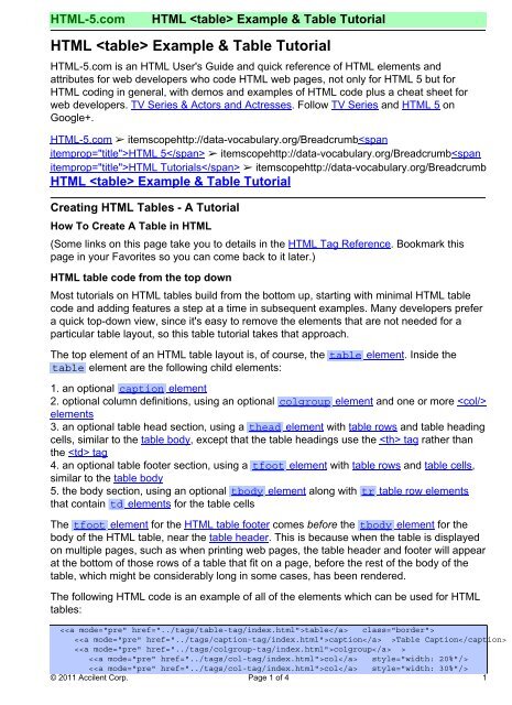HTML  Example & Table Tutorial - HTML 5 Reference for ...