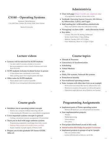 CS140 â Operating Systems Administrivia Lecture videos Course ...