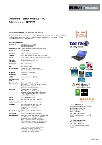 Datenblatt: TERRA MOBILE 1547 Artikelnummer ... - BUSSMANN