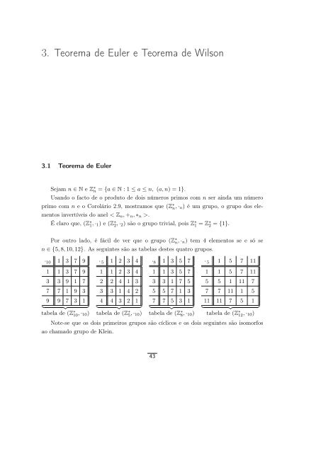 3. Teorema de Euler e Teorema de Wilson