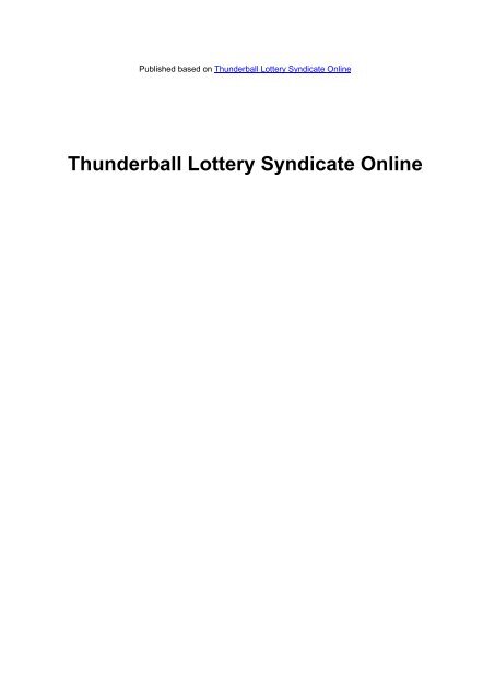 Thunderball Lottery Syndicate Online - Winning Lottery Numbers