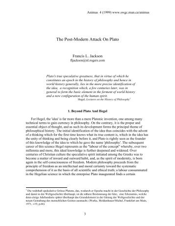 F. L. Jackson, The Postmodern Attack on Plato