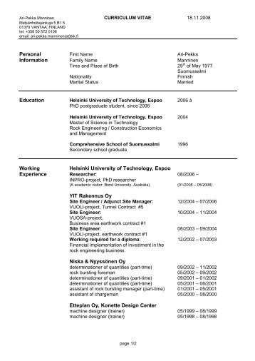 Personal Information Education Working Helsinki University of ... - TKK