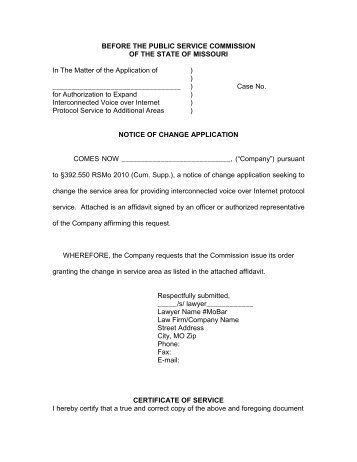 Notice of Change Form for VoIP - Missouri Public Service Commission