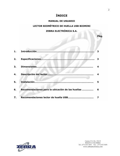 MANUAL LECTOR USB BIOMINI.pdf - Zebra Electronica