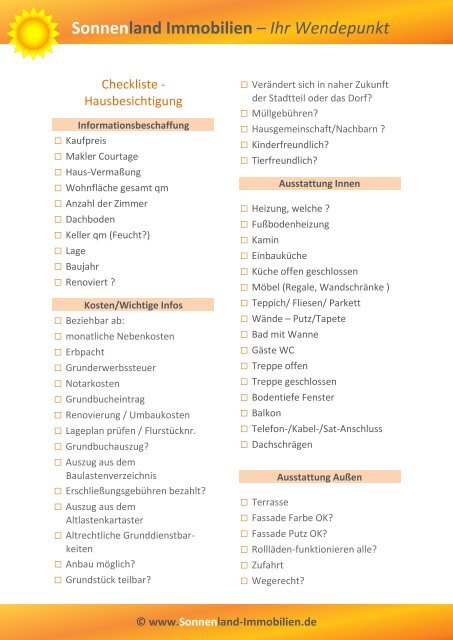 Checkliste Hausbesichtigung checkliste Hausbesichtigung