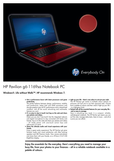 Hp Pavilion G6 1169sa Notebook Pc Etilize