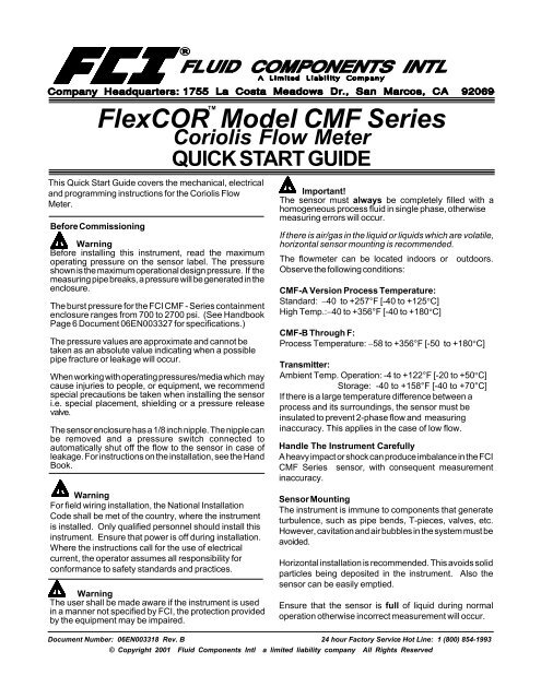 FlexCOR Model CMF Series - Fluid Components International