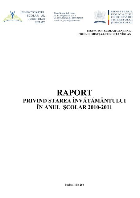 Raport 2010 -2011 .pdf - Inspectoratul Åcolar al JudeÅ£ului NeamÅ£