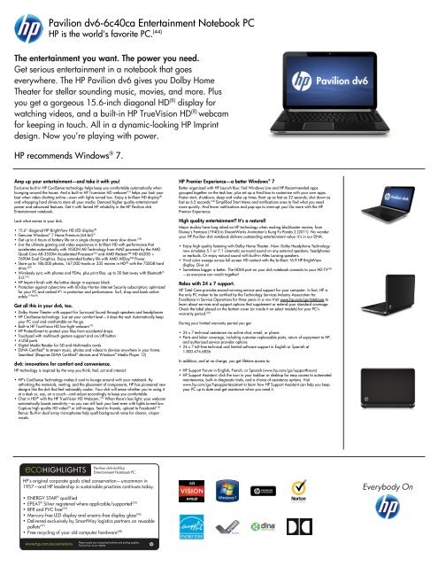 Pavilion Dv6-6c40ca Entertainment Notebook PC - HP - Hewlett ...