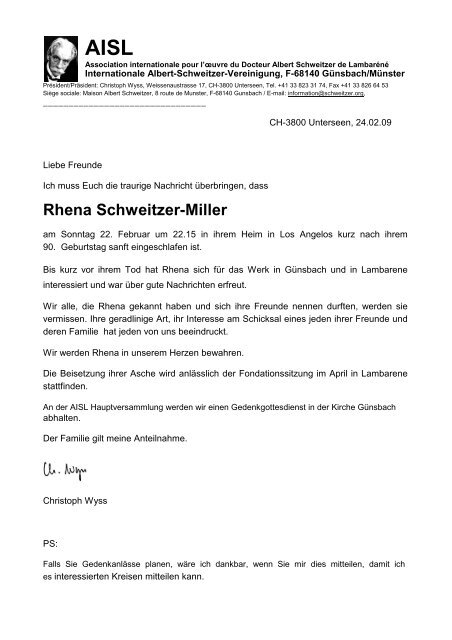 Rhena Schweitzer-Miller - Albert-Schweitzer-Freundeskreis Dresden