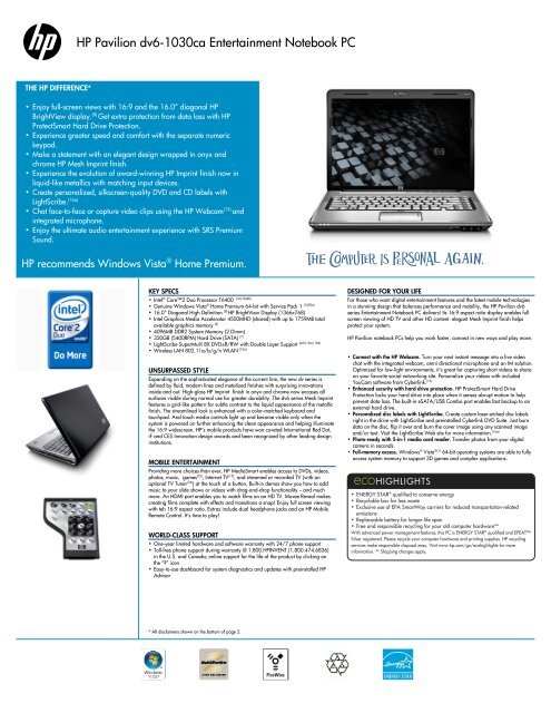 Hp Pavilion Dv6 1030ca Entertainment Notebook Pc Hp Pavilion Dv6 1030ca Entertainment Notebook Pc