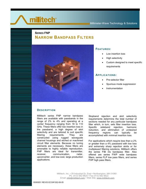 Narrow Bandpass Filters (FNP) - Millitech