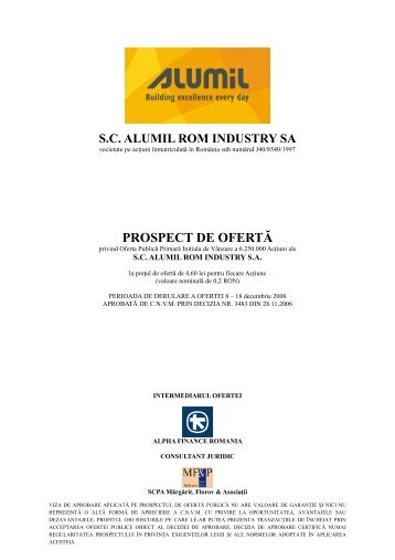 Prospect de oferta publica initiala Alumil Rom Industry - Kmarket.ro