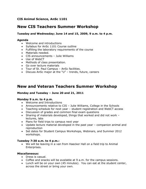 CIS Professional Development - University of Minnesota
