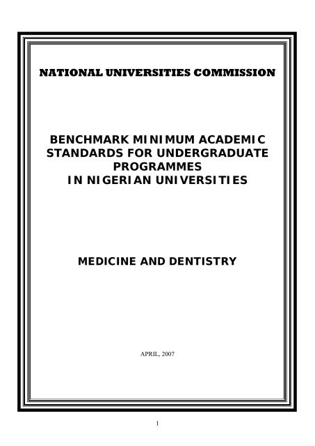 BMASS Medicine and Dentistry - National Universities Commission