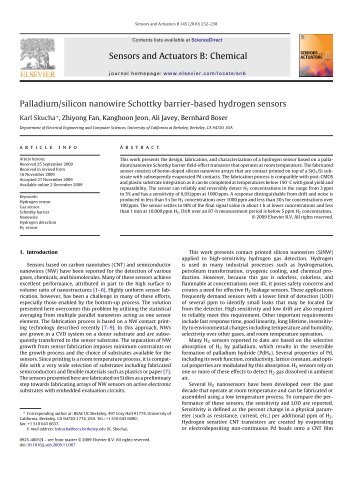 Palladium/silicon nanowire Schottky barrier-based hydrogen sensors