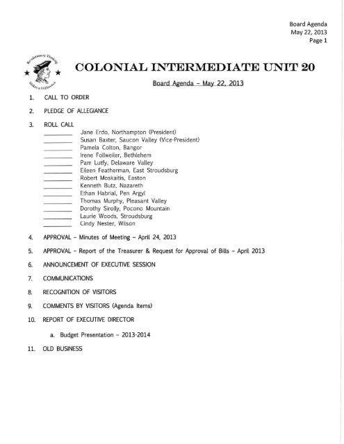 May 22, 2013 - Colonial Intermediate Unit 20