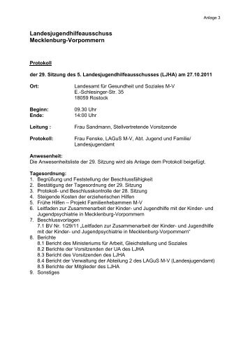 29. Sitzung des 5. Landesjugendhilfeausschusses am 27.10.2011