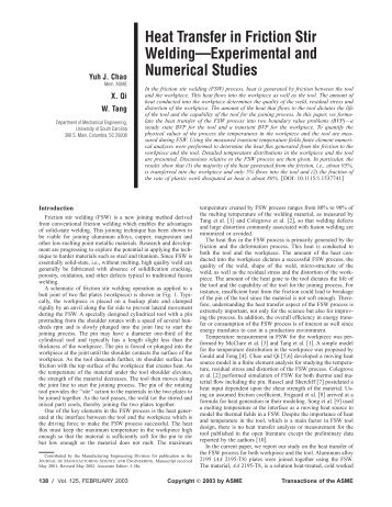 Heat Transfer in Friction Stir WeldingâExperimental and Numerical ...