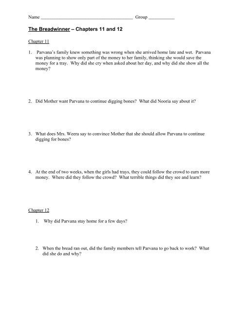 The Breadwinner Chapters 11 And 12