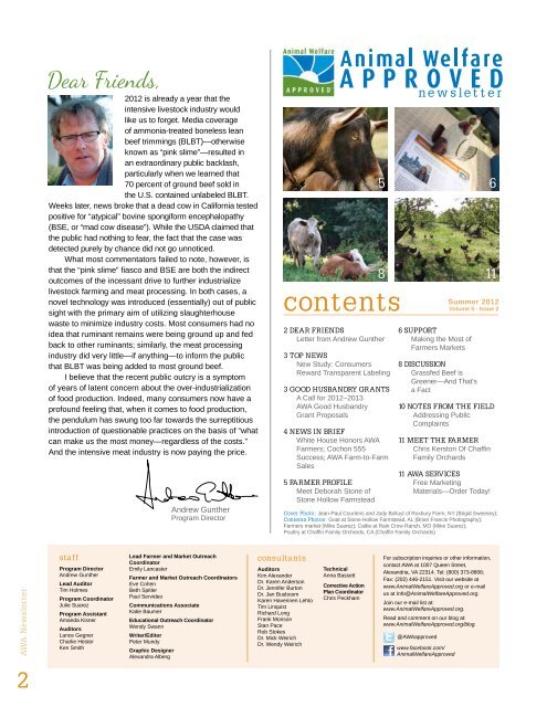 Summer 2012 Animal Welfare Approved Newsletter