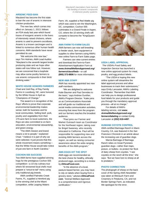 Summer 2012 Animal Welfare Approved Newsletter