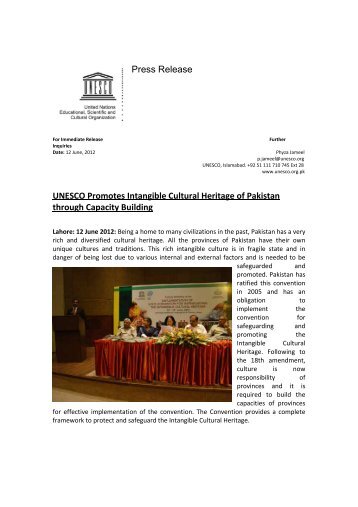 UNESCO Promotes Intangible Cultural Heritage of Pakistan through ...