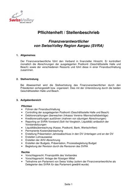 Pflichtenheft / Stellenbeschrieb