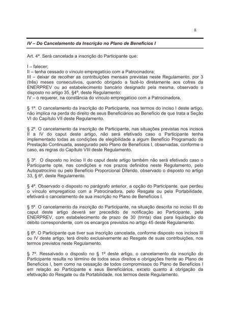 Regulamento do Plano de Benefícios Escelsos I Versão ... - EnerPrev