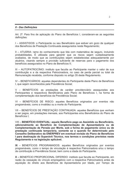 Regulamento do Plano de Benefícios Escelsos I Versão ... - EnerPrev