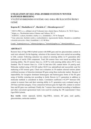 Utilization of OGU-INRA Hybrid System in Winter Rapeseed Breeding