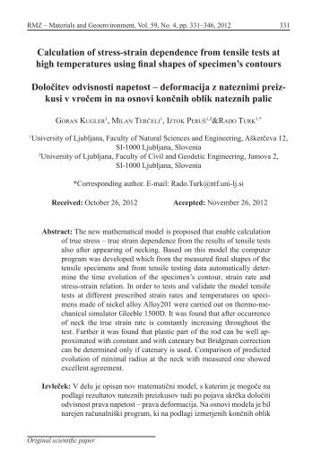 Calculation of stress-strain dependence from tensile tests at ... - RMZ