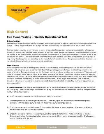 Fire Pump Testing â Weekly Operational Test - Travelers Insurance