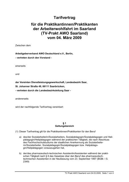 TV-Prakt AWO Saarland - Arbeitgeberverband AWO Deutschland eV