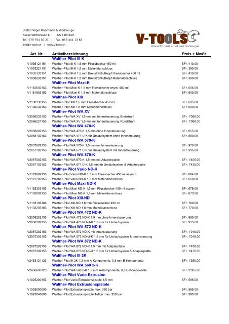 Preisliste Walther-Pilot 2009 V-Tools