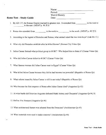 Rome Test: Study Guide - TheMattHatters