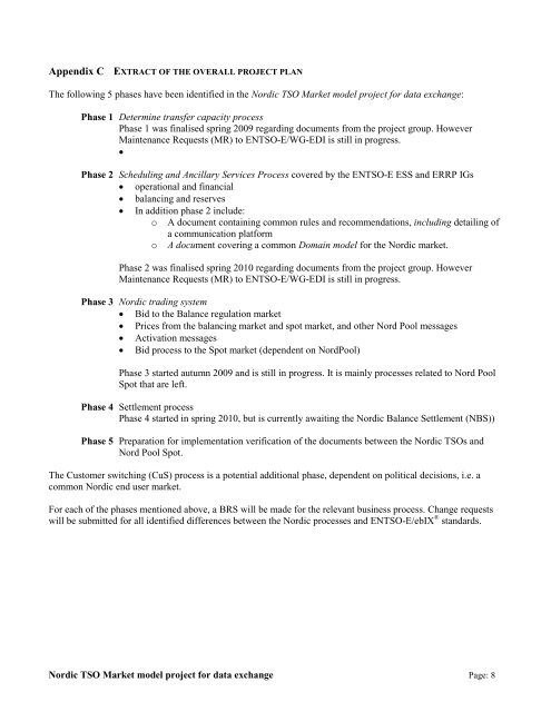 Project for Nordic (TSO) Energy Market Model for data exchange