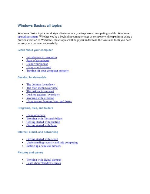 Windows Basics: all topics - Jmax Bits