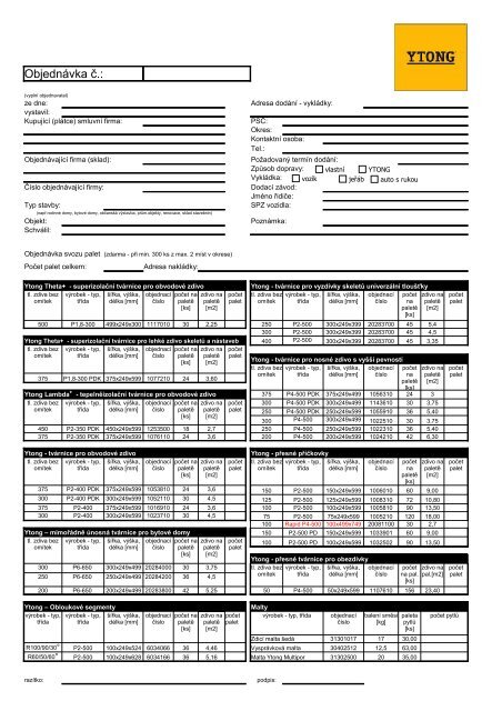 ObjednÃ¡vkovÃ½ formulÃ¡Å - PDF verze - Ytong